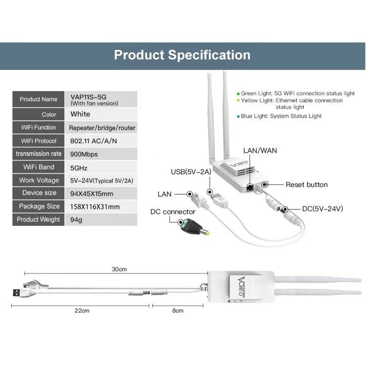VONETS VAP11S-5G Mini Wireless Bridge 900Mbp WiFi Repeater with 2 Antennas & Fan VONETS VAP11S-5G Mini Wireless Bridge 900Mbp WiFi Repeater with 2 Antennas & Fan